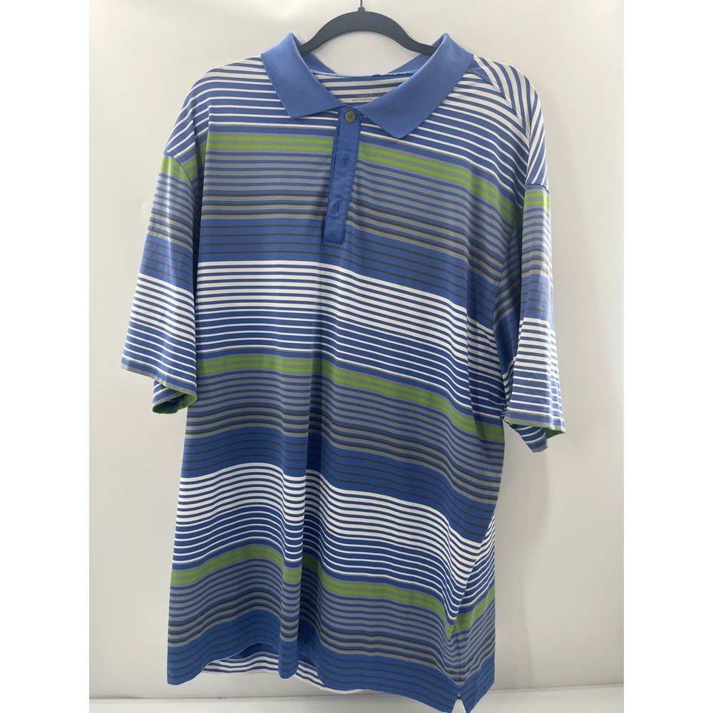 Nike Golf Dri-FIT Mens XXL Blue Striped Short Sleeve Polo‎ Shirt Multi Color